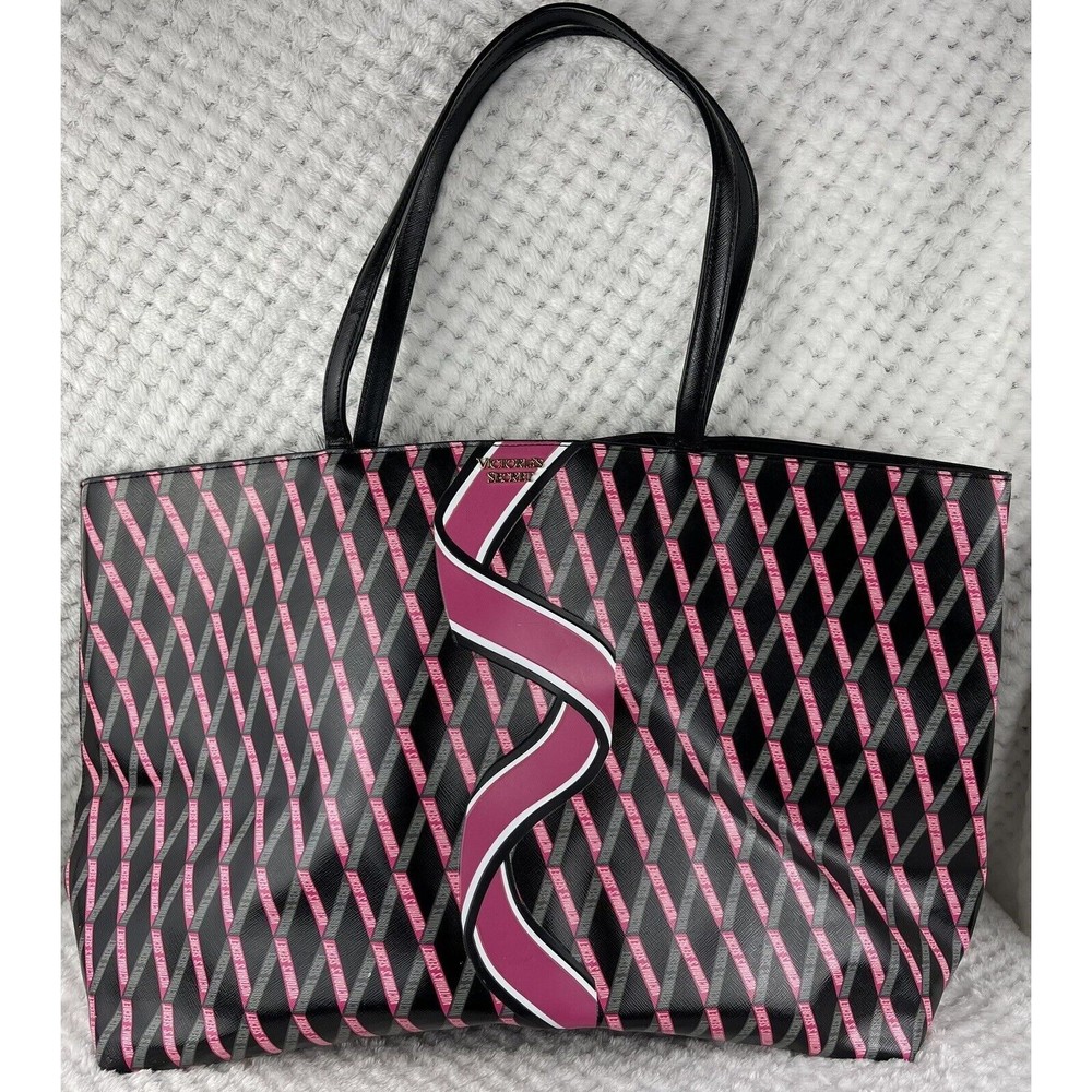 Victoria's Secret Ribbon Logo Everything  Women Tote Bag  Black & Pink